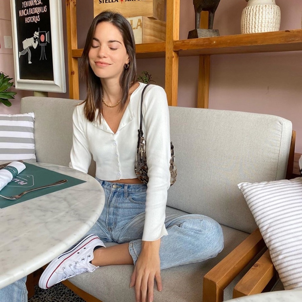 Rib Knit Buttoned Crop Top - Picture 2 of 16